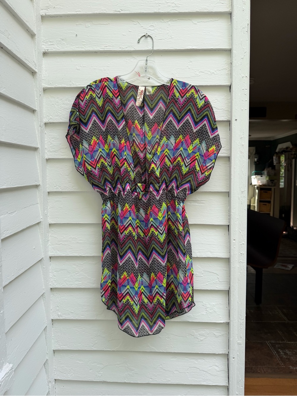 Chevron Multicolor Swim Coverup Tunic - Vibrant Multicolor